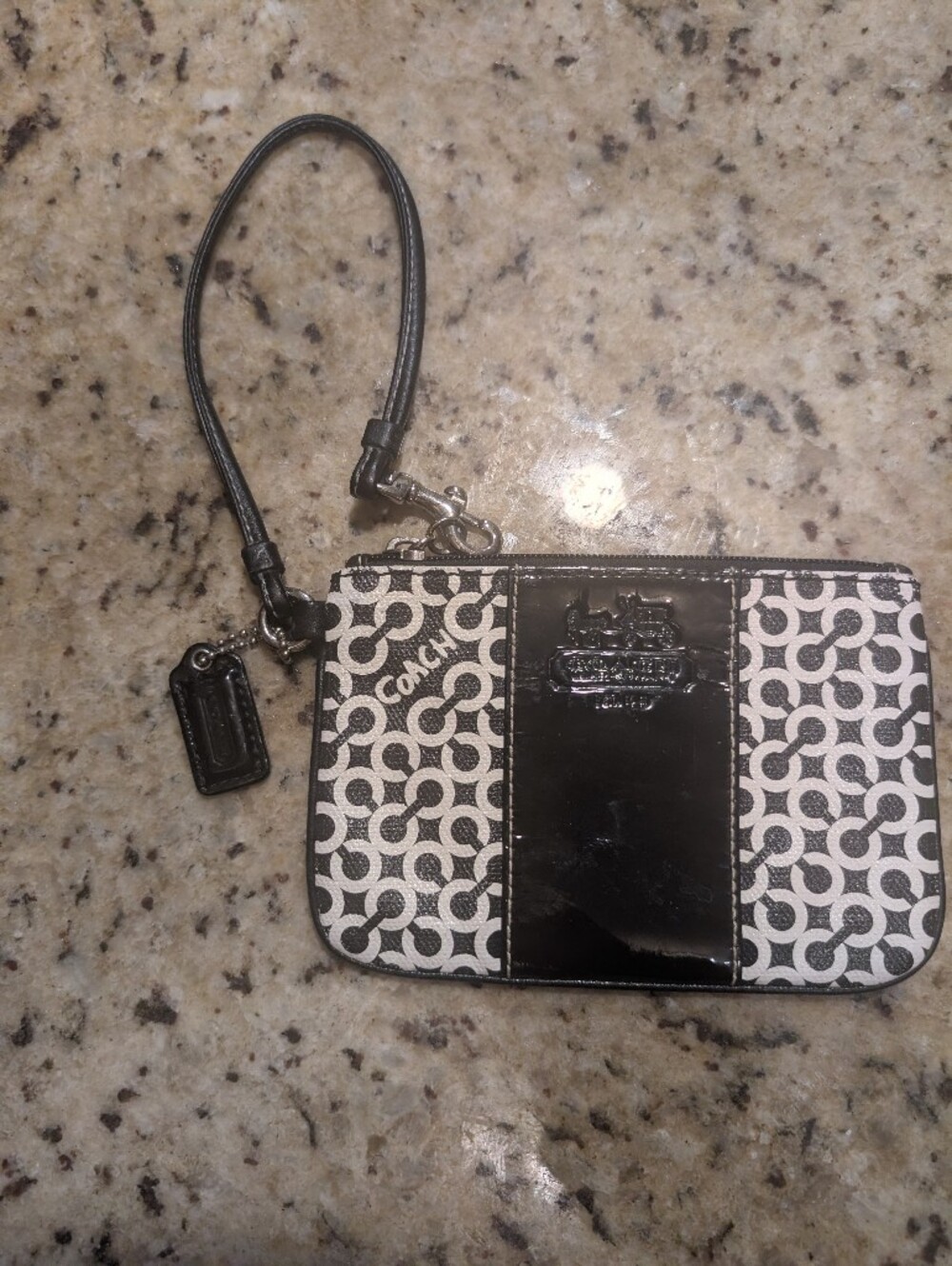 Coach Black & White Signature Monogram Wristlet